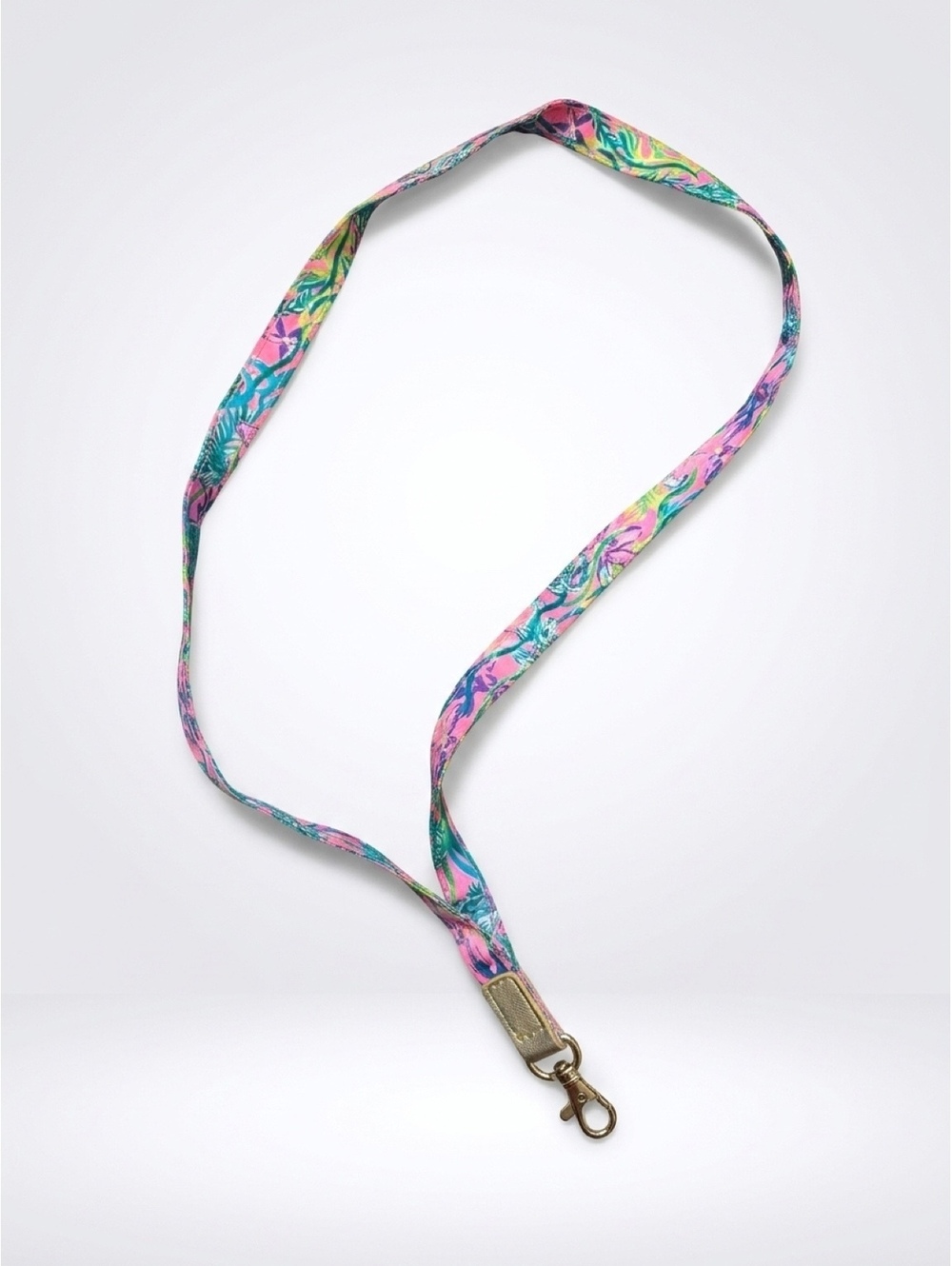 Lilly Pulitzer Tropical Print Cotton Lanyard with Gold Hardware - Pink & Green